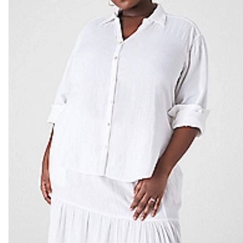 Lane Bryant Gauze Long-Sleeve Button-Down Beach Top